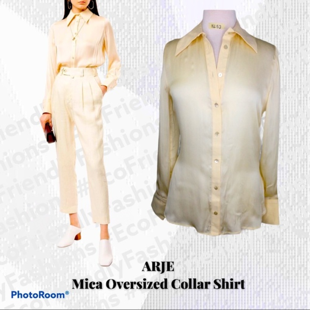 ARJE Women Ivory Silk Mica Oversized Collar Shirt